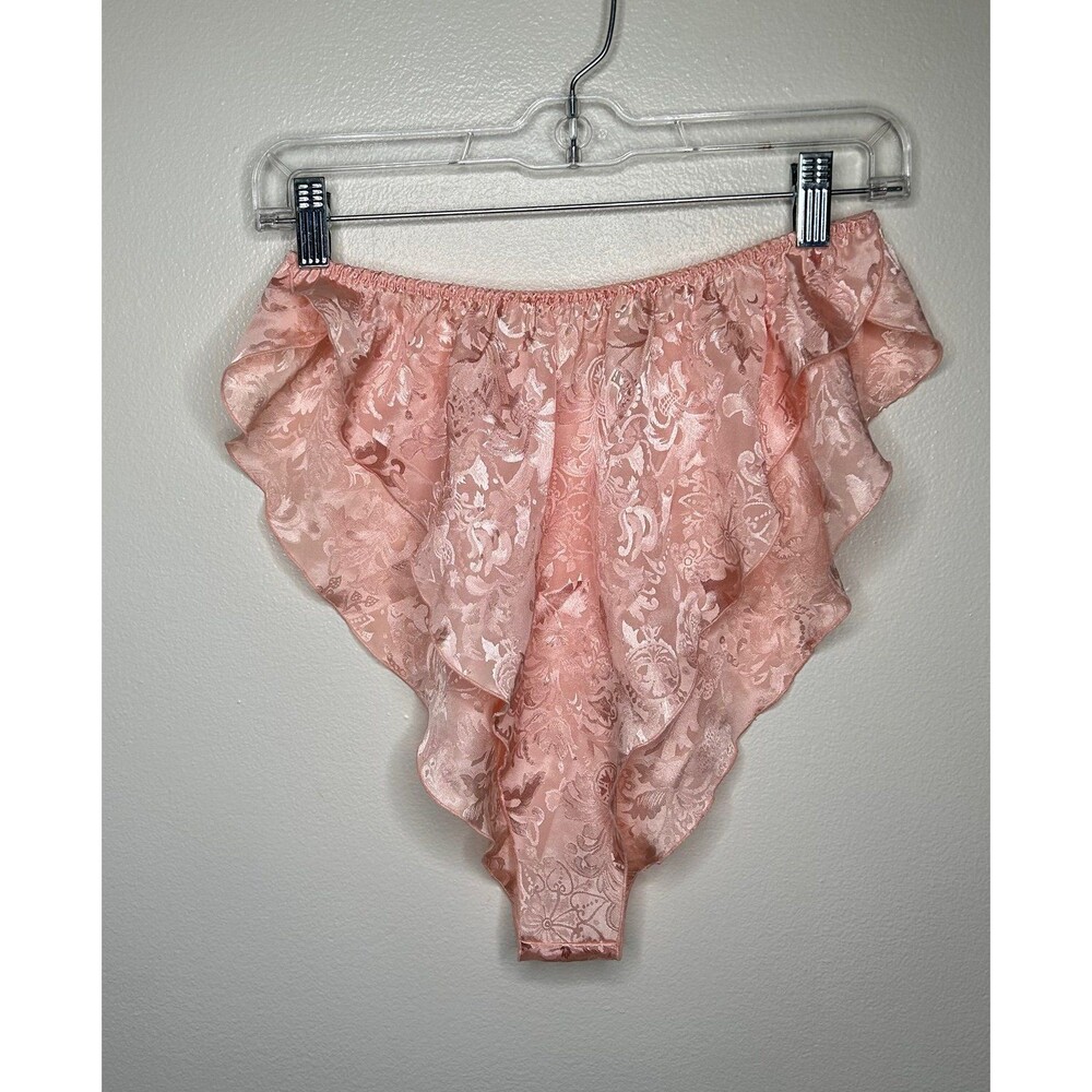 Vintage Victoria’s Secret Pink Ruffle Satin Hi Rise Hi Cut Bottoms Large